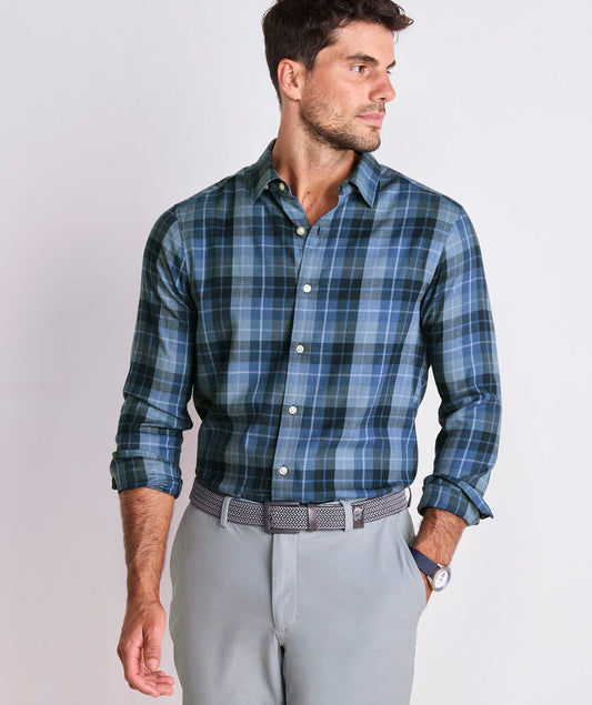 Brant Point Plaid Tech Twill Shirt in Moonshine by Vineyard Vines