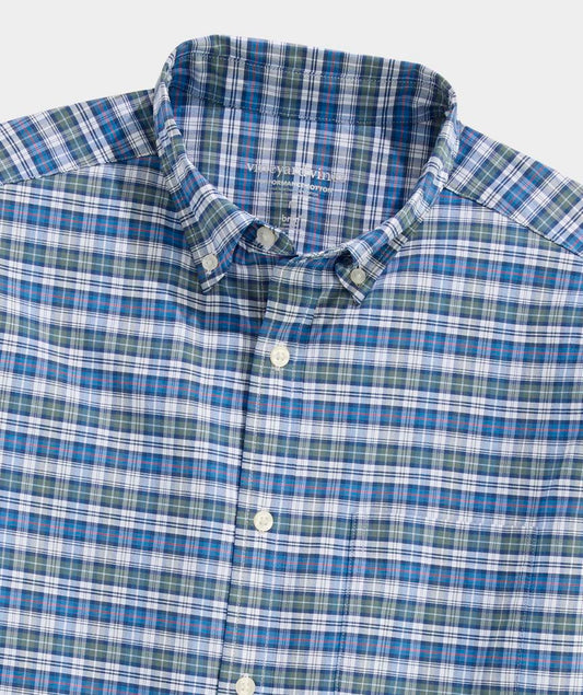 Faraway Plaid Performance Cotton Shirt in Balsam by Vineyard Vines