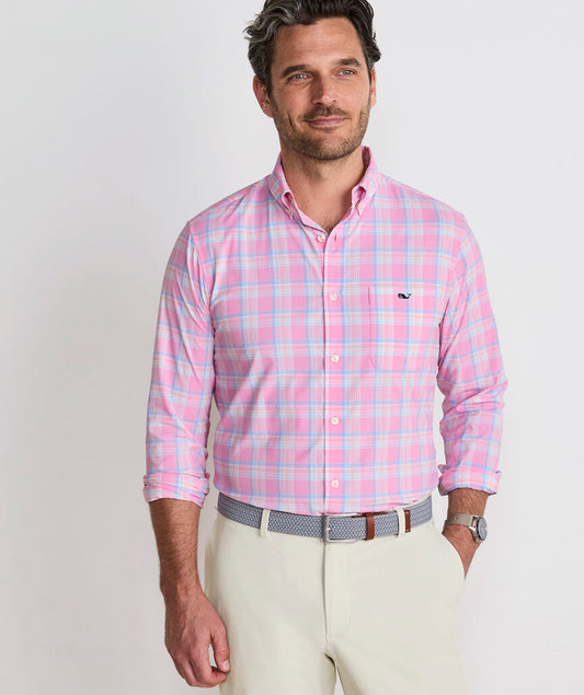 Performance Coconut Key Plaid Featherweight Shirt in Cotton Candy by Vineyard Vines