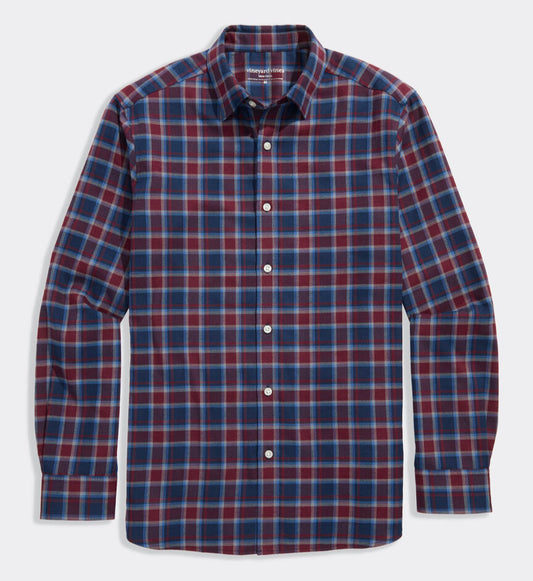 Jethro Plaid Tech Twill Shirt in Crimson by Vineyard Vines