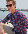 Jethro Plaid Tech Twill Shirt in Crimson by Vineyard Vines