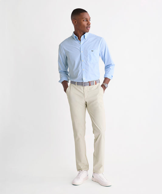 Performance Coral Reef Gingham Featherweight Shirt in Jake Blue by Vineyard Vines