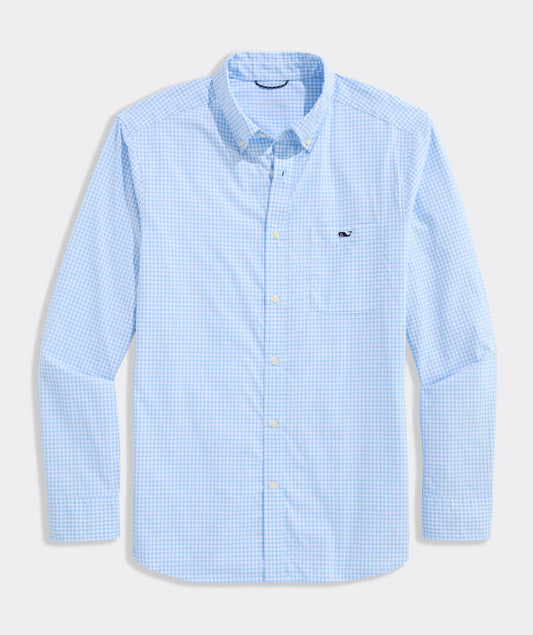 Performance Coral Reef Gingham Featherweight Shirt in Jake Blue by Vineyard Vines