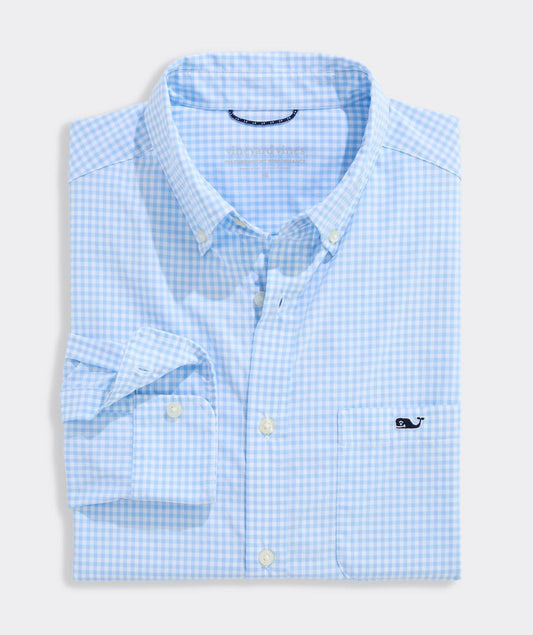 Performance Coral Reef Gingham Featherweight Shirt in Jake Blue by Vineyard Vines