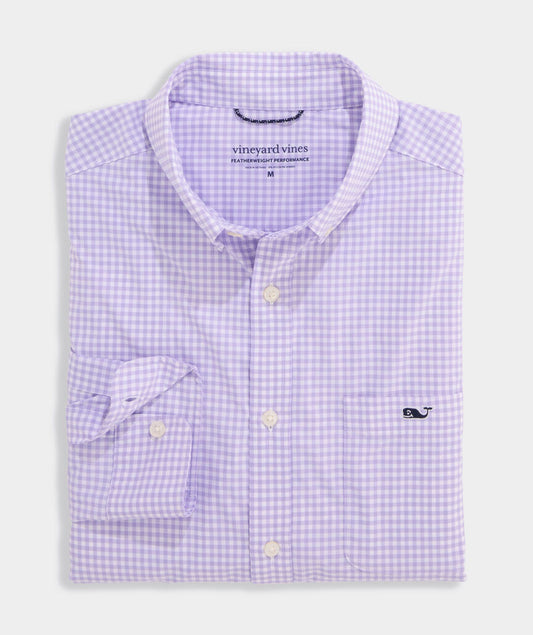 Performance Coral Reef Gingham Featherweight Shirt in Lavender Sky by Vineyard Vines