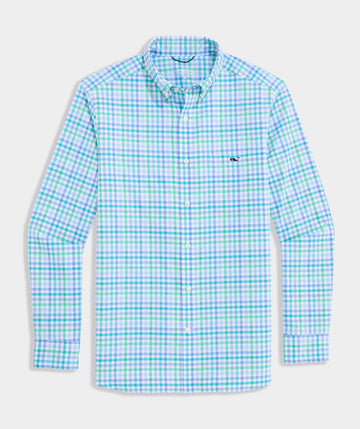 Performance Mangrove Tattersall Featherweight Shirt in Turqs by Vineyard Vines