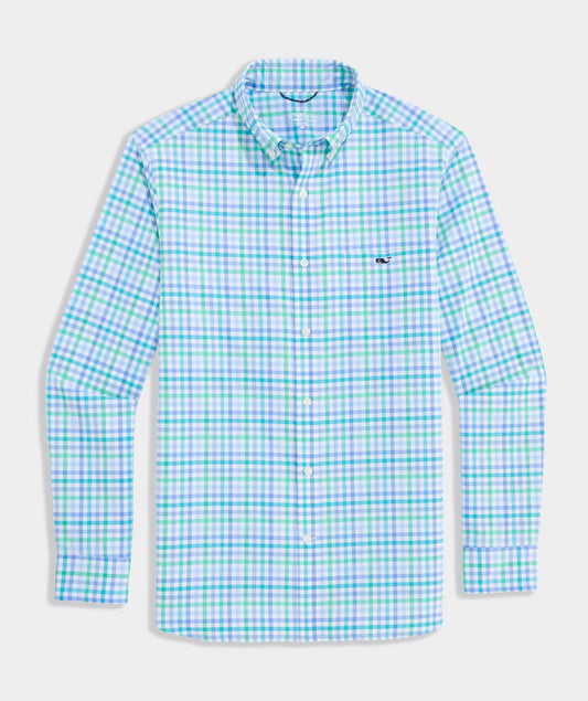 Performance Mangrove Tattersall Featherweight Shirt in Turqs by Vineyard Vines