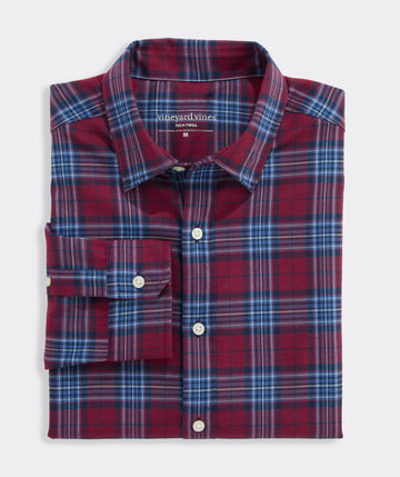 Performance Tech Twill Plaid Shirt in Coastal Crimson by Vineyard Vines