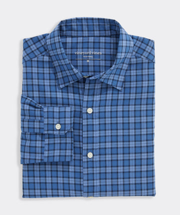 Performance Tech Twill Plaid Shirt in Moonshine by Vineyard Vines