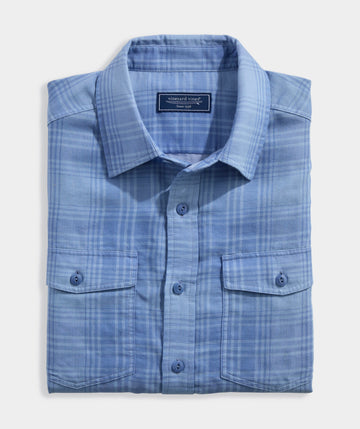 Chiller Plaid Double Cloth Shirt in Brackish Blue by Vineyard Vines