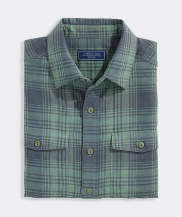 Chiller Plaid Double Cloth Shirt in Olive Dusk by Vineyard Vines