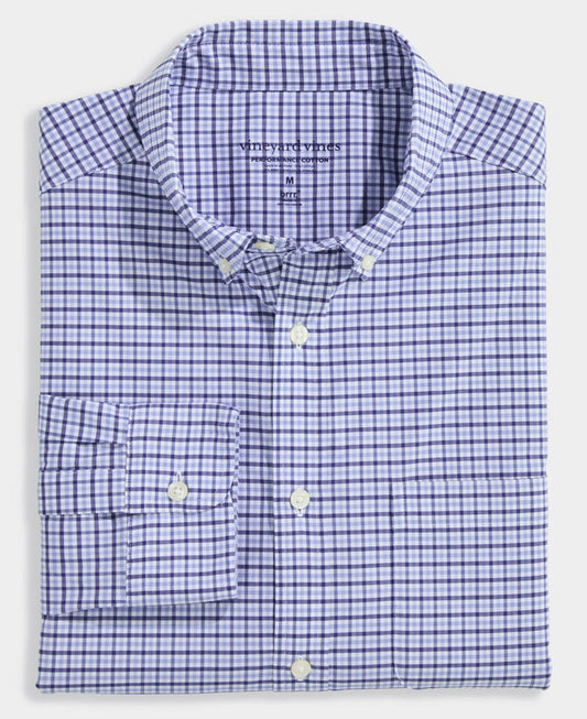 Performance Cotton Tattersall Shirt in Brackish Blue by Vineyard Vines