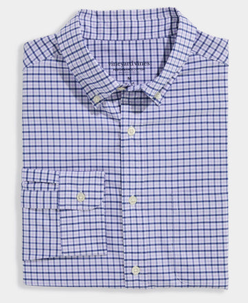 Performance Cotton Tattersall Shirt in Lavender Sky by Vineyard Vines