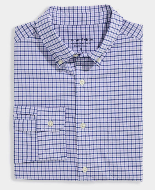 Performance Cotton Tattersall Shirt in Lavender Sky by Vineyard Vines