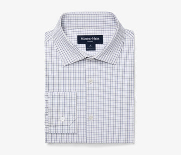 Leeward Long Sleeve Dress Shirt in White Navy Mini Grid by Mizzen+Main