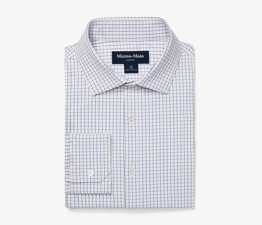 Leeward Long Sleeve Dress Shirt in White Navy Mini Grid by Mizzen+Main