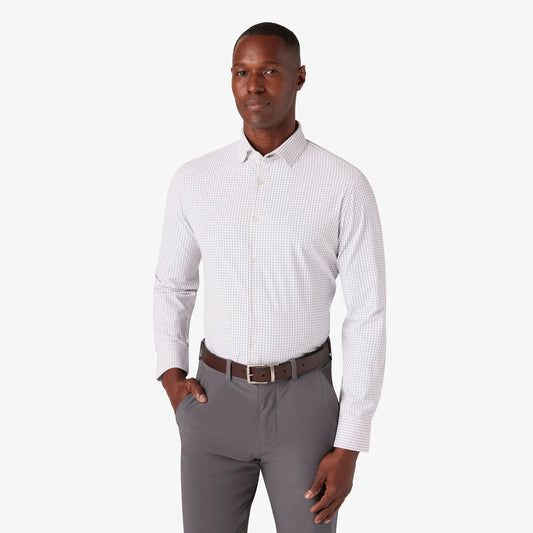 Leeward Long Sleeve Dress Shirt in White Navy Mini Grid by Mizzen+Main