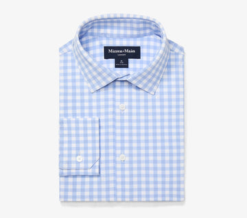 Leeward Long Sleeve Dress Shirt in Light Blue Gingham by Mizzen+Main