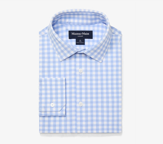 Leeward Long Sleeve Dress Shirt in Light Blue Gingham by Mizzen+Main