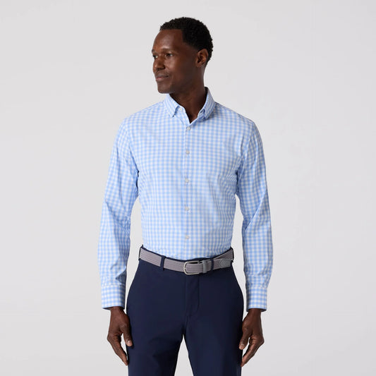 Leeward Long Sleeve Dress Shirt in Light Blue Gingham by Mizzen+Main