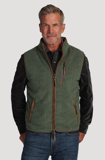 Herringbone Fleece Zip Vest in Dark Green by True Grit