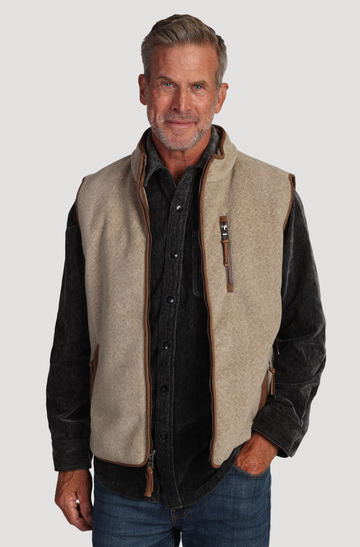 Herringbone Fleece Zip Vest in Sand by True Grit