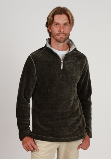 Apres Lux Chenille Quarter-Zip in Olive by True Grit