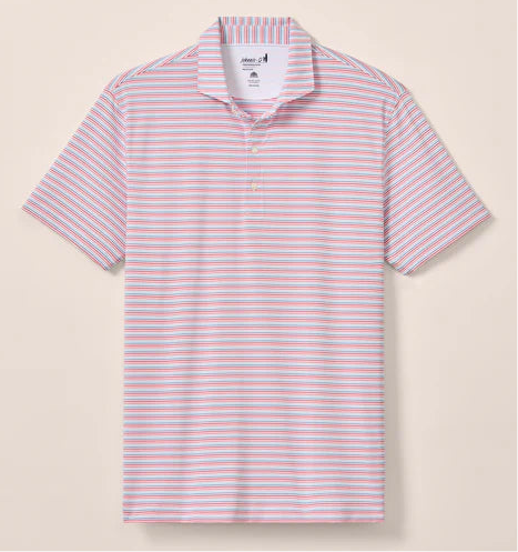 Kamdon Stripe Performance Jersey Polo in Lobster by Johnnie-O