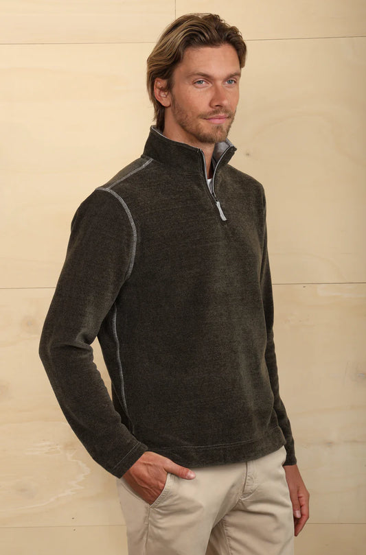 Apres Lux Chenille 1/4 Zip Pullover in Olive by True Grit