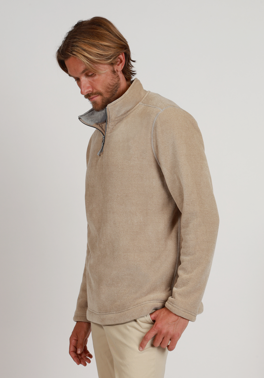 Apres Lux Chenille Quarter-Zip in Oatmeal by True Grit