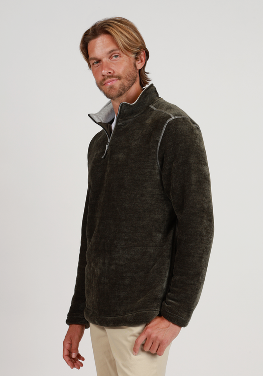 Apres Lux Chenille Quarter-Zip in Olive by True Grit
