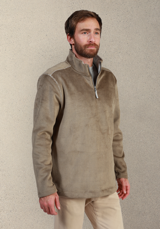 Apres Lux Sueded Corduroy Quarter-Zip in Tobacco by True Grit