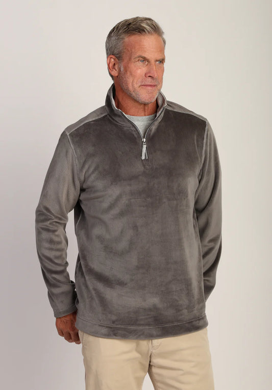 Apres Lux Sueded Cord 1/4 Zip Pullover in Vintage Grey by True Grit
