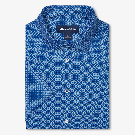Halyard Short Sleeve Dress Shirt in Set Sail Dotted Line by Mizzen+Main