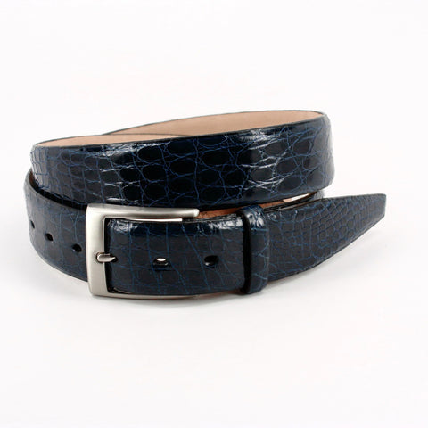 Glazed South American Caiman Belt in Navy by Torino Leather Co.