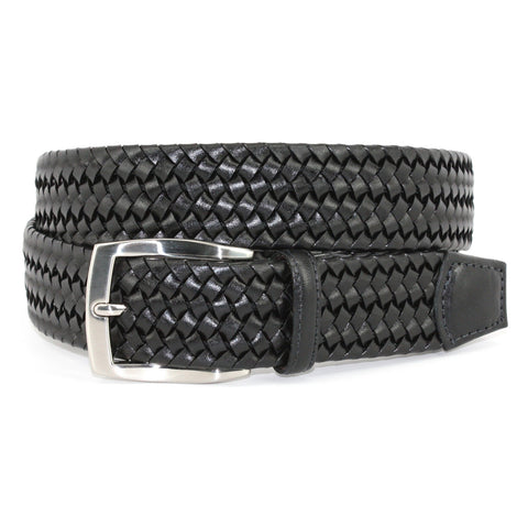 Italian Woven Stretch Leather Belt in Black by Torino Leather Co.