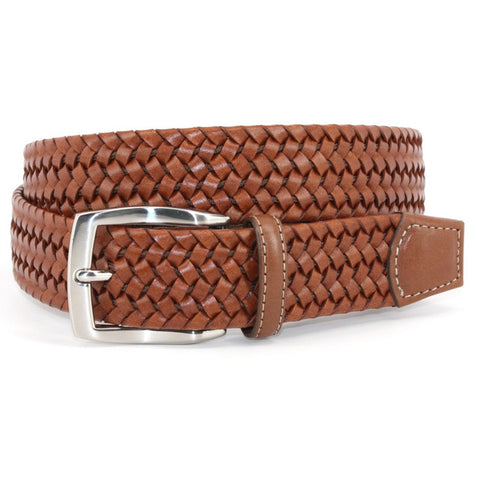 Italian Woven Stretch Leather Belt in Cognac by Torino Leather Co.