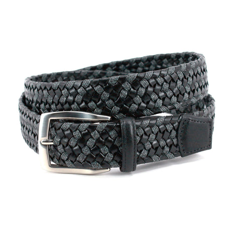 Italian Braided Leather & Linen Belt in Black/Grey by Torino Leather Co.