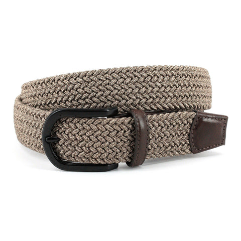 Italian Braided Leather and Linen Casual Belt in Cognac and Navy