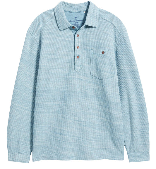 Bella Bay Long Sleeve Textured Cotton Blend Pocket Polo in Malachite Heather by Tommy Bahama
