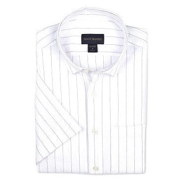 Short Sleeve Stretch Seersucker Stripe Shirt in White by Scott Barber