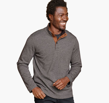 Knit Jacquard Quarter-Snap Pullover in Gray by Johnston & Murphy
