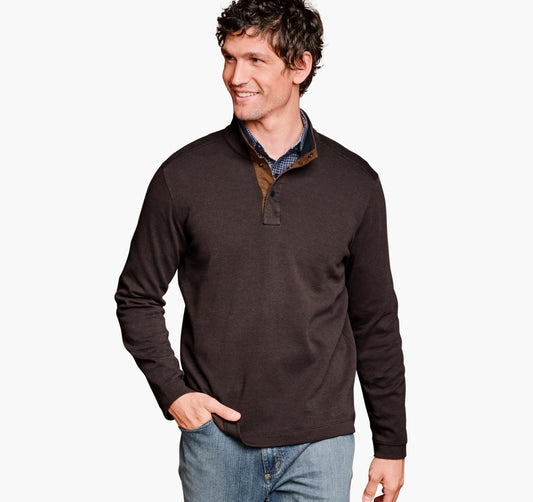 Knit Jacquard Quarter-Snap Pullover in Brown by Johnston & Murphy