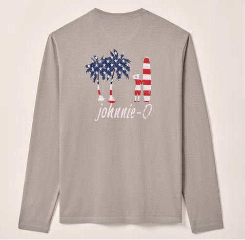 US Palm Long Sleeve Pocket T-Shirt in Steel by Johnnie-O
