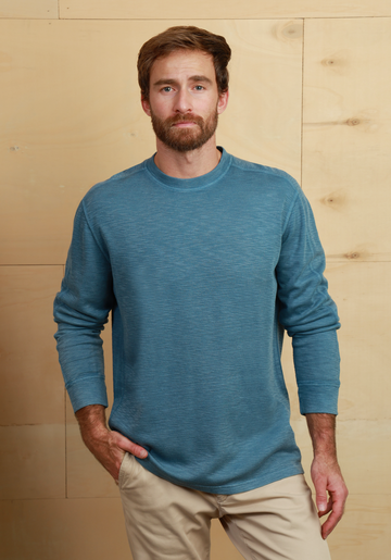 Jackson Modern Thermal Crewneck in Mineral Blue by True Grit