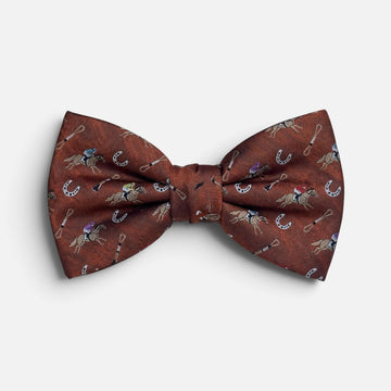 "Riders Up" 100% Silk Bow Tie in Brown by Logan's