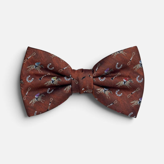 "Riders Up" 100% Silk Bow Tie in Brown by Logan's