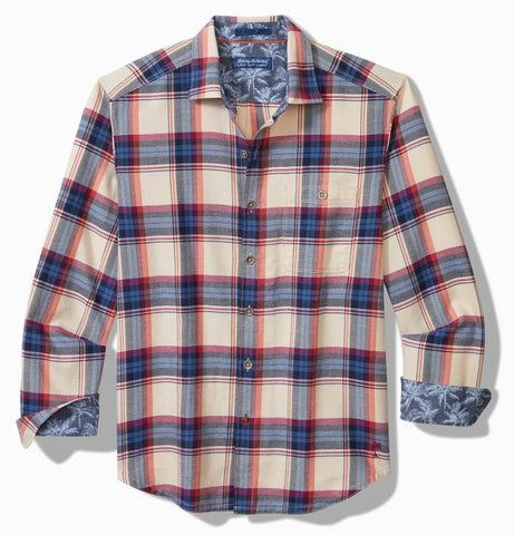 Canyon Beach Window Pane Stretch Flannel Shirt in Bleached Sand by Tommy Bahama