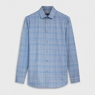 James Plaid Check OoohCotton Shirt in Air Blue by Bugatchi