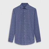 James Check Print OoohCotton Shirt in Navy by Bugatchi